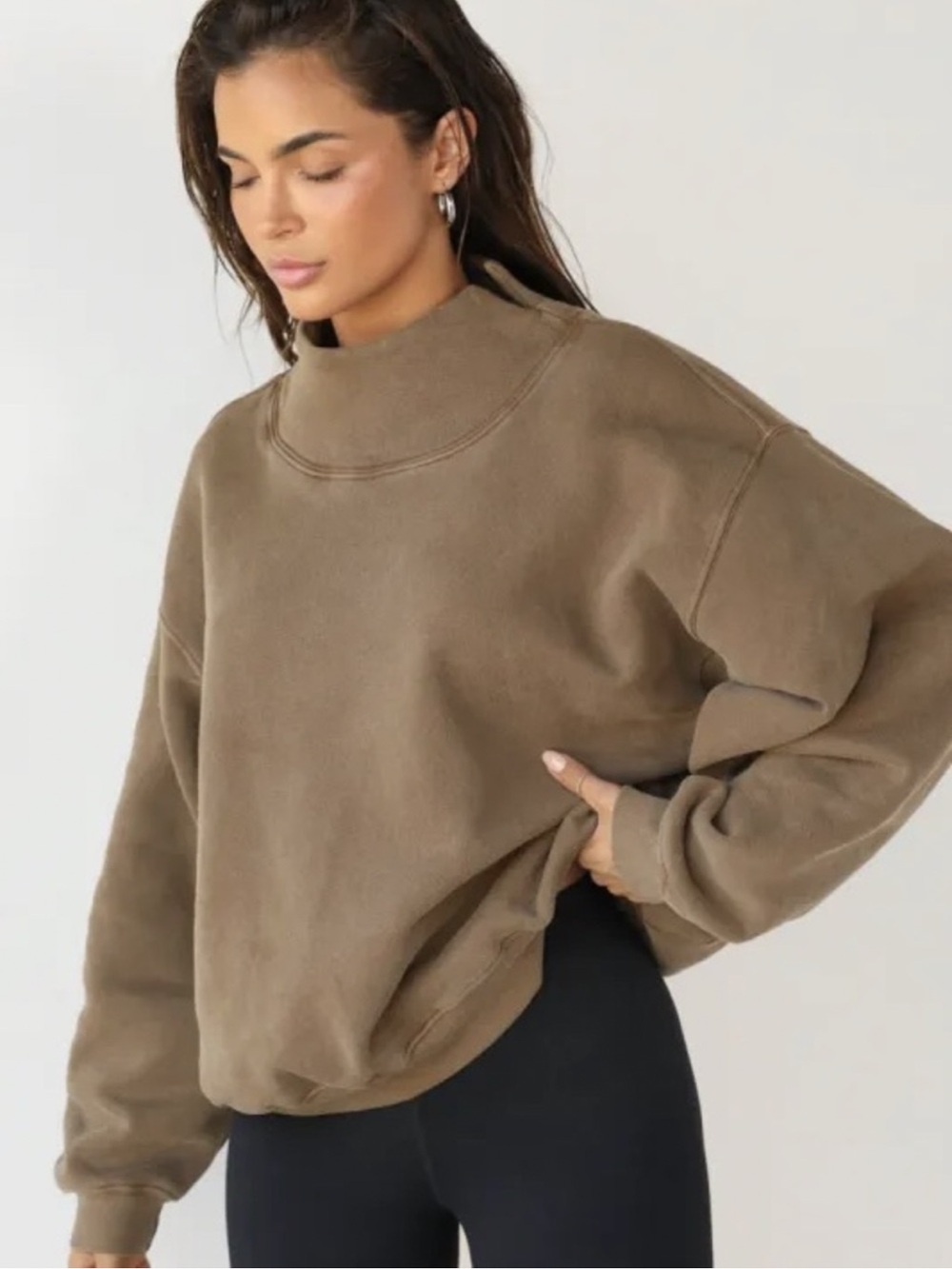 Joah Brown Split Mockneck Pullover French Terry Sweatshirt
